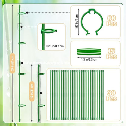 30 Pcs Plant Support Stakes Adjustable Length Plant Stakes,Garden Stakes Orchid Stick with Clips and Connect Pipe for Indoor Outdoor Tomatoes Beans Vegetable