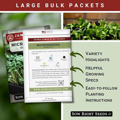 Sow Right Seeds - Bulk Sunflower Microgreen Seeds for Growing - 2 Ounce, 1000 Seeds - Non-GMO Heirloom Jumbo Pack with Instructions to Grow Healthy Microgreens - Grow Loads of Sunflower Microgreens