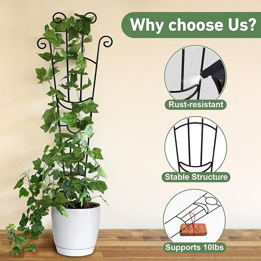 32.6in Plant Trellis for Climbing Plants Indoor, Expandable Large Metal Trellis for Potted Plants, Heavy-Duty Tall Pothos Plant Climber Support for Ivy Pothos Hoya Monstera, 2P