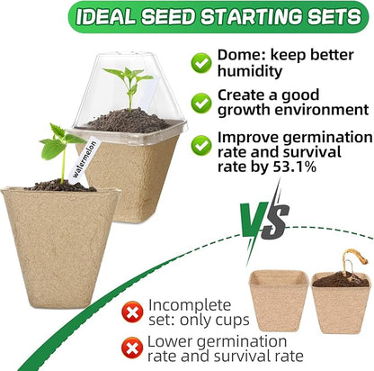 Aulock 36 Sets Plant Nursery Pots with Humidity Dome - 3in Seed Starting Pots, Square Peat Pots with 100 Labels for Garden Flowers Herbs Vegetables Seedlings