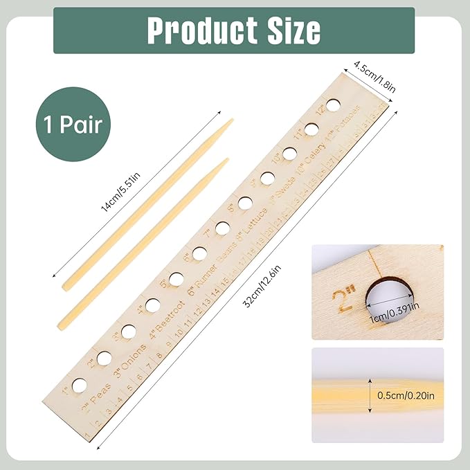 Seed Spacers Planting Tool, Garden Seed Planter Ruler with 2 Wooden Stakes, Ideal for Seedlings, Gardeners and Garden Planning, Precise Planting Template for Perfect Rows and Even Growth