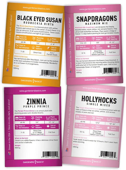 Gardeners Basics, Butterfly Seeds for Planting Outdoors Flower Seeds (8 Variety Pack) Milkweed, Aster, Zinnia, Hollyhock, Snapdragons, Echinacea, Phlox, Black Eyed Susan Pollinators Wildflower Seed