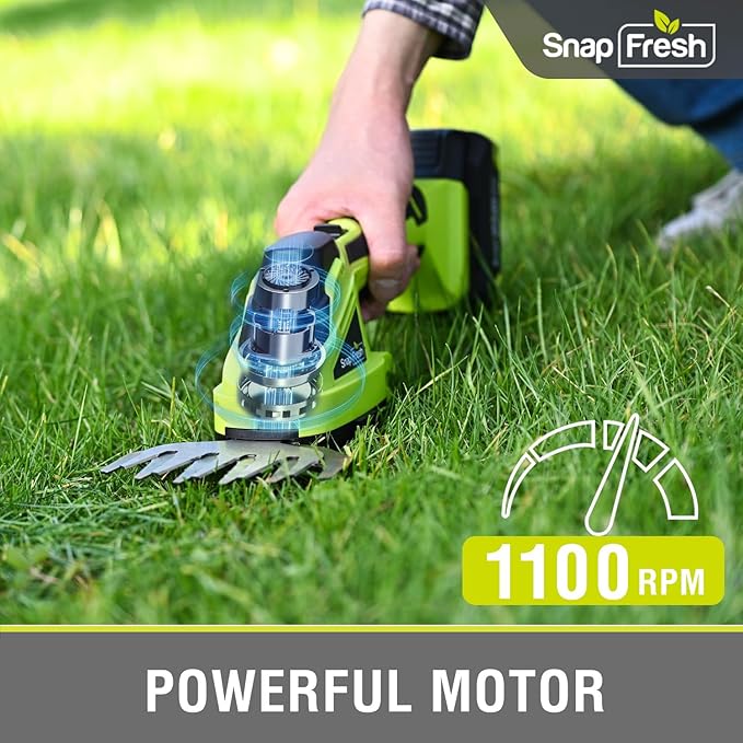 SnapFresh 20V Hedge Trimmer Cordless, 2 in 1 8.67" Electric Shrub Trimmer and 4.72” Grass Shears with 2.0Ah Battery and Charger, Handheld Grass Cutter/Bush Trimmer for Garden Yard