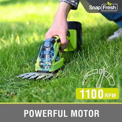 SnapFresh 20V Hedge Trimmer Cordless, 2 in 1 8.67" Electric Shrub Trimmer and 4.72” Grass Shears with 2.0Ah Battery and Charger, Handheld Grass Cutter/Bush Trimmer for Garden Yard