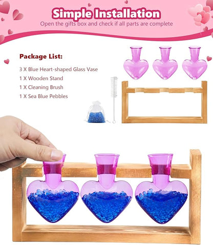 Nacome Plant Terrarium Propagation Stations: Birthday Gifts for Plant Lovers Women Mom Wife Daughter - 3 Bulb Glass Vase with Wooden Stand Tabletop for Hydroponics Home Garden Decor(Purple)