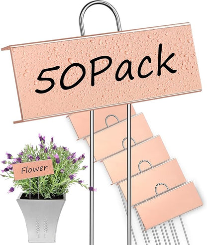 Garden Labels, 50 Pack Metal Plant Labels Waterproof Garden Markers with Pen for Seedlings Vegetables Flower, Height 10.6'' Label Area 3.5''X 1.2''