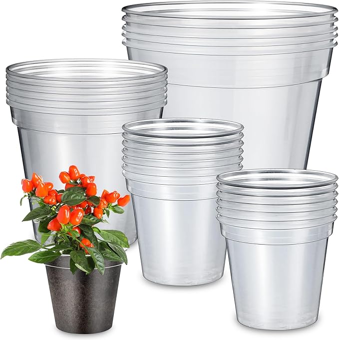 Maxcheck 24 Pcs Thick Clear Nursery Pots for Plants Transparent Plastic Garden Pots with Holes for Seedling Variety Plants Growing in Garden Home (4+6+8 Inch)