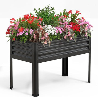Large Raised Garden Bed with Legs, 48×24×32 in Galvanized Elevated Planter Box for Backyard, Patio, Balcony, 400lb Capacity, Black