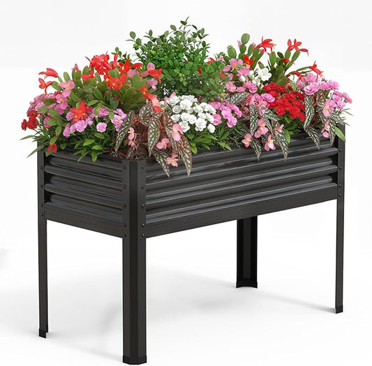 Large Raised Garden Bed with Legs, 48×24×32 in Galvanized Elevated Planter Box for Backyard, Patio, Balcony, 400lb Capacity, Black