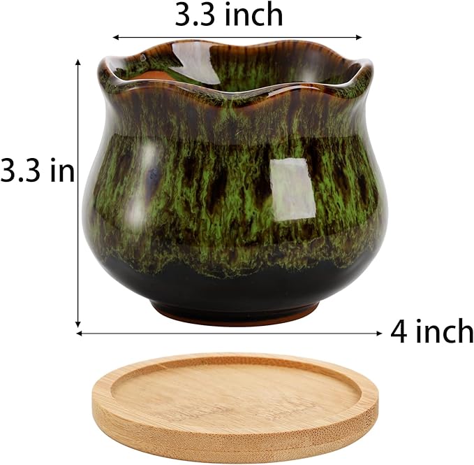 TOPZEA Set of 6 Succulent Plant Pots, 4 Inch Glazed Ceramic Cute Plant Pots with Drainage and Saucer, Mini Bonsai Planter Small Cactus Flower Pots for Indoor Outdoor Use