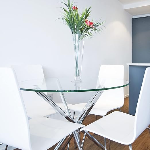Custom Cut Round Glass Table Top 3/8" Thick - Clear Tempered Glass Cut to Size - Replacement for Table Tops with Flat Edge