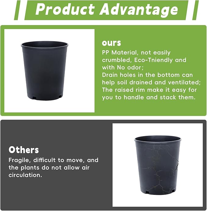 HOSTIC 5 Gallon Flexible Nursery Pots Gallon Pot with Drainage Holes Plastic Plant Container Suitable for Indoor Outdoor Vegetables Flowers Plants 10 PCS