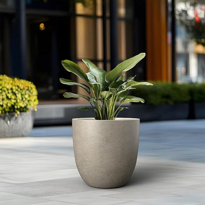 Kante Round Concrete Planter, Large Outdoor Indoor Garden Pots with Drainage Hole, 18-Inch Diameter Flower Pots for Patio, Garden and Home, Weathered Concrete