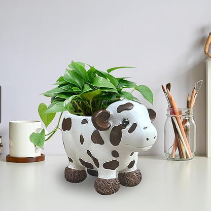 EOBTAIN Cute Animal Resin Succulent Small Pots Funny Planters for Indoor Plants Mini Unique Cactus Planter Pots Living Room Office Desktop Table Decor, Cow Lover Gifts, 4 Inch