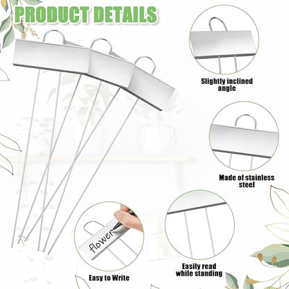 Maitys 38 Pcs Metal Garden Markers Plant Label Stakes Outdoor Weatherproof 10.6 Inch Stainless Steel Nursery Tags Bulk with Pens (Silver Label with Black Ink)