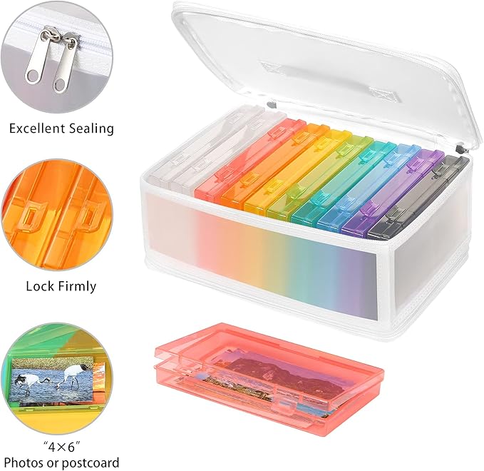 Photo Storage Case - 4x6 Size, Large Box Holds 1000 Photos, Card Storage, Handle Puzzle Cards Seed Packets, 9 Colors