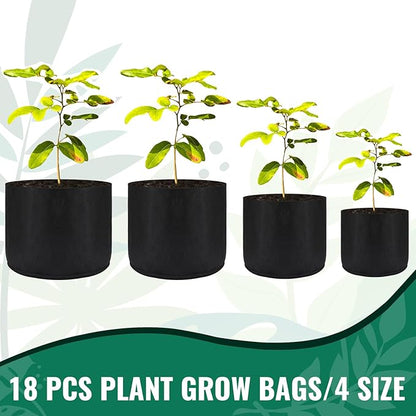 Abbylike 18 Pcs 3/5/7/10 Gallon Plant Grow Bags Heavy Duty Nonwoven Fabric Garden Plant Container Thickened Black Aeration Planter Pots for Outdoor Planting Flower Herb Potato Vegetable Fruits Plants