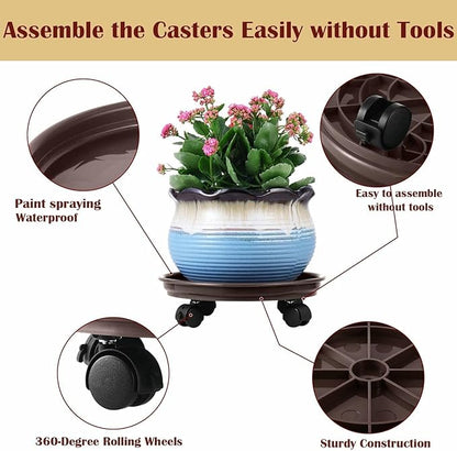 Yiting Plant Caddy with Wheels Heavy-Duty Rolling Plant Stand with Wheels Plant Dolly with Casters for Indoor and Outdoor Plant Roller Base Plant Saucer Mover (13 inch, Brown)