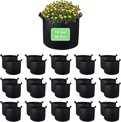 10 Gallon Garden Grow Bags, 30 Pack 10 Gal Planter Bags Fabric Pot Bags, Nonwoven Grow Bags Heavy Duty Aeration Pots with Handles, Garden Fabric Planters for Vegetables Flowers (Black)