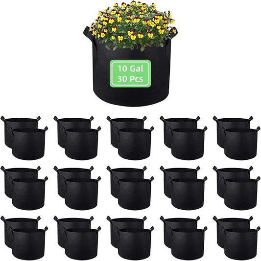 10 Gallon Garden Grow Bags, 30 Pack 10 Gal Planter Bags Fabric Pot Bags, Nonwoven Grow Bags Heavy Duty Aeration Pots with Handles, Garden Fabric Planters for Vegetables Flowers (Black)