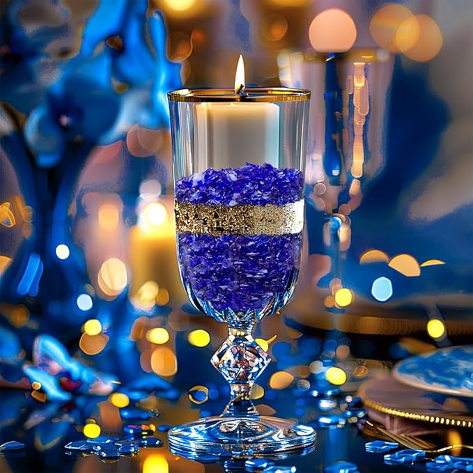 HappyFiller 1.3 LB Crushed Glass Broken Piece Granules for Resin Art Craft Project,Vase Fillers Candle Holder Aquarium Fish Tank Decor,Terrarium Potted Plants Topper Dressing Pebble Stones,Cobalt Blue
