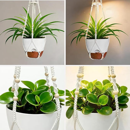 Hanging Grow Lights for Indoor Plants: 2 Pack Macrame Plant Hangers with Grow Lights and Self-Watering Pots, 10 Inch Large Hanging Pots with Drainage Holes & Removable Tray