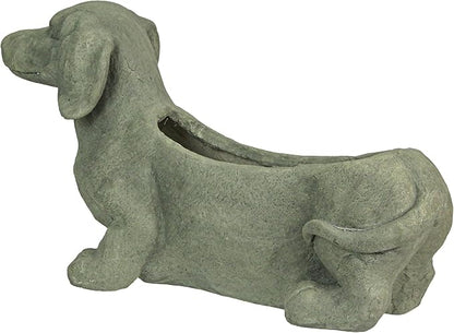 Zeckos Charming Rustic Distressed Grey Stone Finish Dachshund Dog Indoor or Outdoor Decor Planter Doxie Plant Pot - Whimsical Garden Accent for Dog Lovers - 20 Inches Long