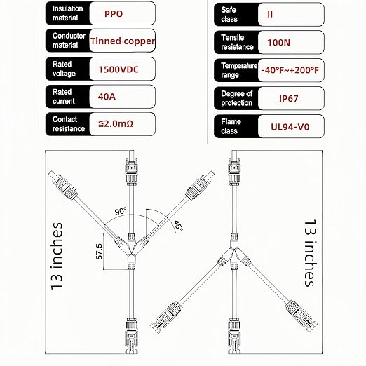 1 Pair Solar Y connectors 1 to 3-Turn Waterproof Parallel Solar connectors, 10AWG tinned Copper Solar Panel Cable Plug connectors (M/FFF and F/MMM)