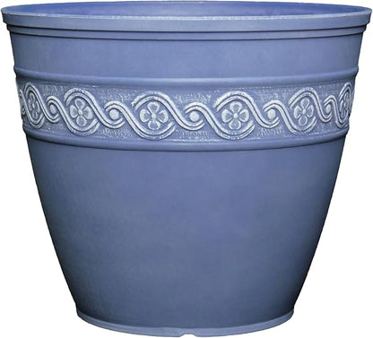 Classic Home and Garden Corinthian Resin Flower Pot Planter, Slate Blue, 8"