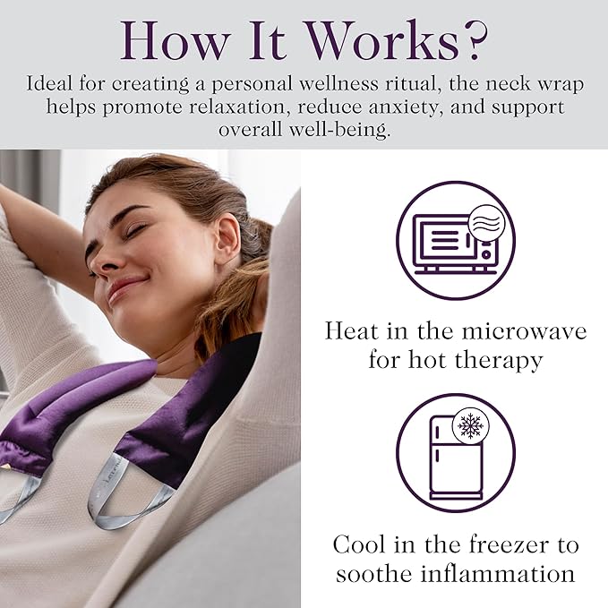 Victoria's Lavender Microwavable Neck Heating Pad – Extra Long Aromatherapy Wrap for Men & Women, Buds of Lavender Neck Wrap with Flax Seeds, Heated Neck Wrap, Relaxing Spa Gift Set Idea, Made in USA
