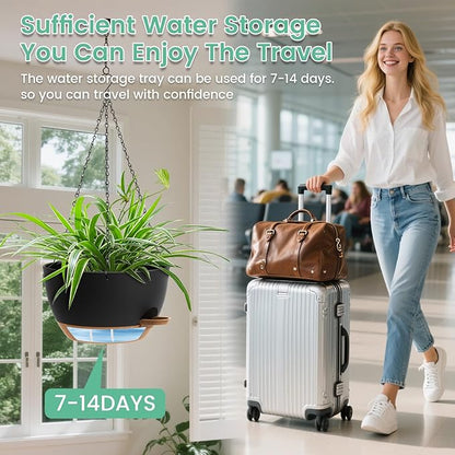 Set of 3-10 Inch Self Watering Hanging Planters for Indoor Outdoor，Hanging Plant Pots with Drainage & Removable Tray, Hanging Pots Holder for Ivy, Pothos, Ferns, Balcony & Patio, Black with Brown