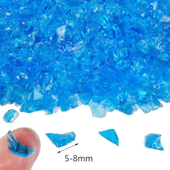 HappyFiller 1.3 LB Crushed Glass Sand Broken Pieces Stones for Crafts Project Resin Arts,Vase Fillers Candle Holder Aquarium Decor,Succulent Terrarium Pebble Rocks,Fire Pit Fireplace,Sea Blue