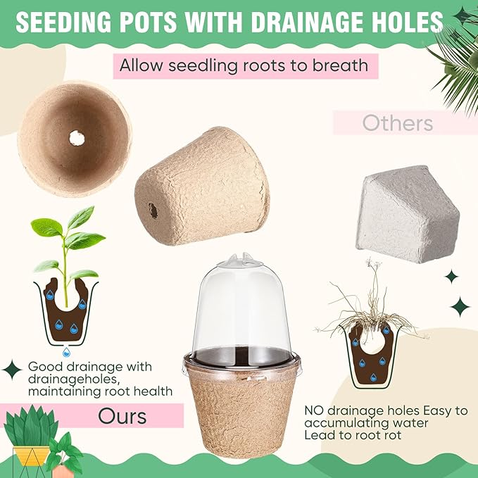 Baderke 120 Pcs Biodegradable Nursery Pots with 30 Humidity Dome and 30 Labels, 4" Plant Nursery Seed Starter Planter Biodegradable Peat Pots for Planting Seedlings, Vegetables (Round)