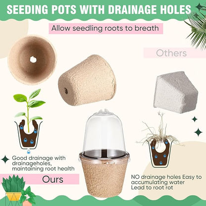Baderke 120 Pcs Biodegradable Nursery Pots with 30 Humidity Dome and 30 Labels, 4" Plant Nursery Seed Starter Planter Biodegradable Peat Pots for Planting Seedlings, Vegetables (Round)