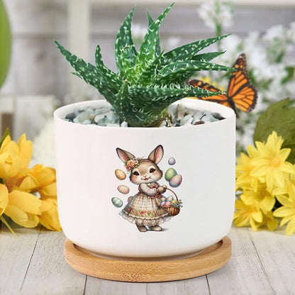 DreamAutumn Easter Bunny Ceramic Planters Ceramic Pots with Saucers Orchid Pots for Plants Succulents Pots Office Desk Garden Balconys New Home Decor,Gifts for Mom Mother Grandmother