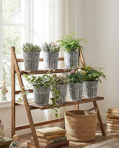 vensovo 5 Inch Silver Metal Rustic Flower Pots - 6Pcs Medium Galvanized Planters with Drainage Hole and Rubber Plug, Rustproof Metal Bucket Plant Pots Farmhouse Vintage Style for Decor