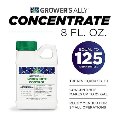 Grower's Ally Spider Mite Control Concentrate - Natural Insecticide & Spider Mites Killer for Plants Indoor & Outdoor - OMRI Listed Garden Pest Control - Bee, Pet & Kid Safe - 8 Oz, Makes 25 Gallons
