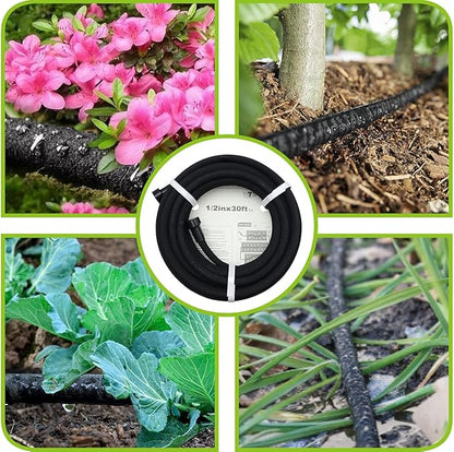 Soaker Hose 75ft - Garden Rubber Soaking Drip Hoses 5/8" Saving 70% Water Garden Hose, Drip Irrigation Round Hose for Lawn Yard, flower beds