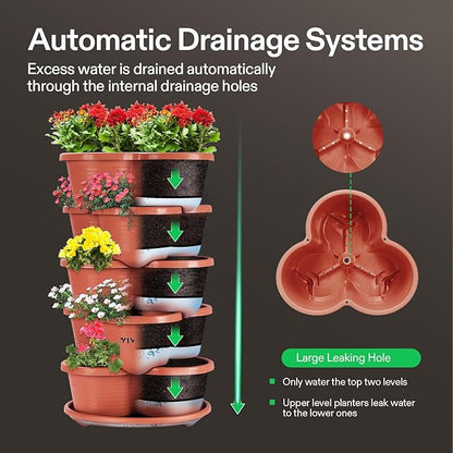 VIVOSUN 5 Tier Vertical Gardening Stackable Planter for Strawberries, Flowers, Herbs, Vegetables, Brown