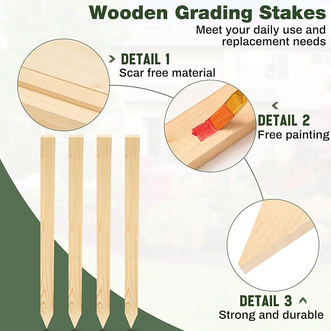 48 Pieces Wooden Garden Stakes 24 Inch Grade and Survey Stakes Wooden Garden and Sign Posts for Plant Support Silt Fence Yard Farm Survey Boundaries Baselines