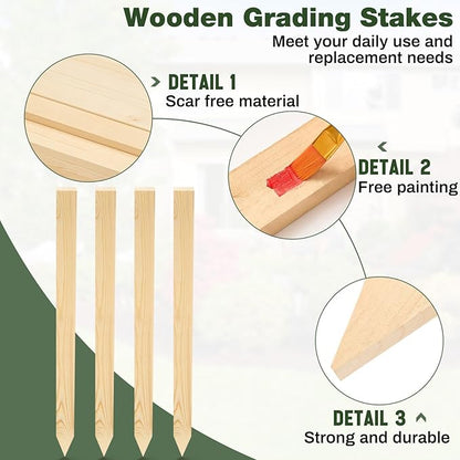 48 Pieces Wooden Garden Stakes 24 Inch Grade and Survey Stakes Wooden Garden and Sign Posts for Plant Support Silt Fence Yard Farm Survey Boundaries Baselines