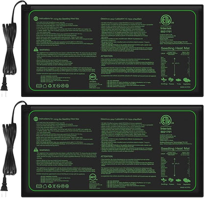 2PK Seedling Heat Mat with ETL Listed,Warm Hydroponic Heating Pad for Seed Starting,Indoor Gardening,Brewing and Greenhouses,Durable Waterproof Black Plant Heat Mat Works with 20"x10" Gardening Tray