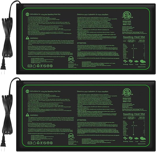 2PK Seedling Heat Mat with ETL Listed,Warm Hydroponic Heating Pad for Seed Starting,Indoor Gardening,Brewing and Greenhouses,Durable Waterproof Black Plant Heat Mat Works with 20"x10" Gardening Tray