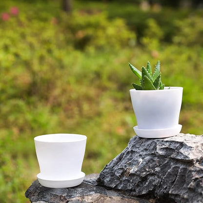 TDHDIKE 10 Pcs Plastic Planters Indoor Flower Plant Pots, Mini Flower Seedlings Nursery Pot/Planter/Flower Pot with Pallet, Modern Decorative Gardening Containers (White)