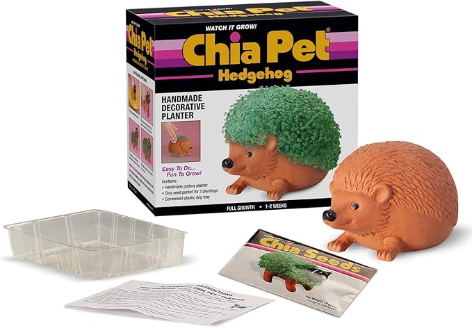 Chia Pet Hedgehog with Seed Pack, Decorative Pottery Planter, Easy to Do and Fun to Grow, Novelty Gift, Perfect for Any Occasion, Terra Cotta