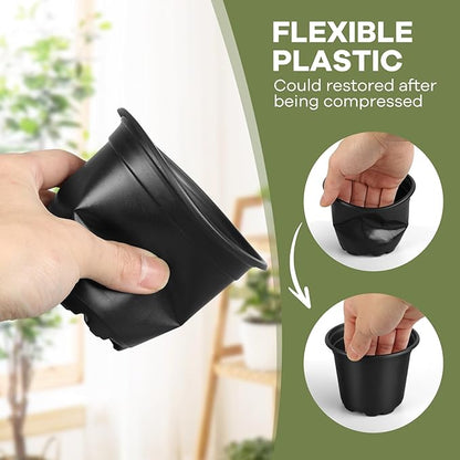 4 5 6 Inch Nursery Pots, 110 Packs Plastic Plant Pot with Drainage Hole, Seedling Starter Pots for Succulents (6 Inch)