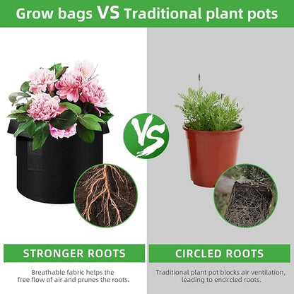 12-Pack 5 Gallon Plant Grow Bags, Thickened Nonwoven Fabric Pots with Handles, Vegetable Planter Bags Containers, Cloth Planters for Garden Vegetable/Flower/Plant/Fruits Outdoor (Black)