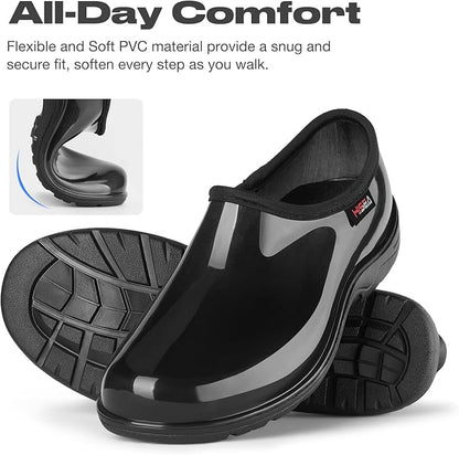 HISEA Waterproof Garden Shoe for Women Outdoor Slip-On Garden Clogs Rubber Rain Boots Short Ankle Booties Rain Shoes with Comfort Insole