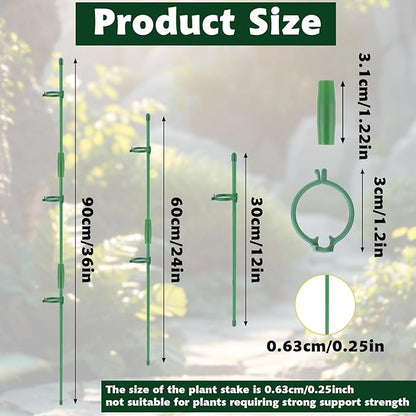 30 Pcs Adjustable Plant Support Stakes Garden Single Stem Support Stake Plant Cage Support Rings with Plant Clips and Connect Pipe for Orchid Rose Tomato, 12 Inch