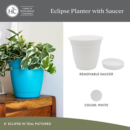 The HC Companies 16 Inch Eclipse Round Planter Pots with Drainage Holes & Attached Saucer, Lightweight UV-Resistant Plastic Indoor & Outdoor Planters, 2-Pack Flower Pots for Garden & Home Decor, White